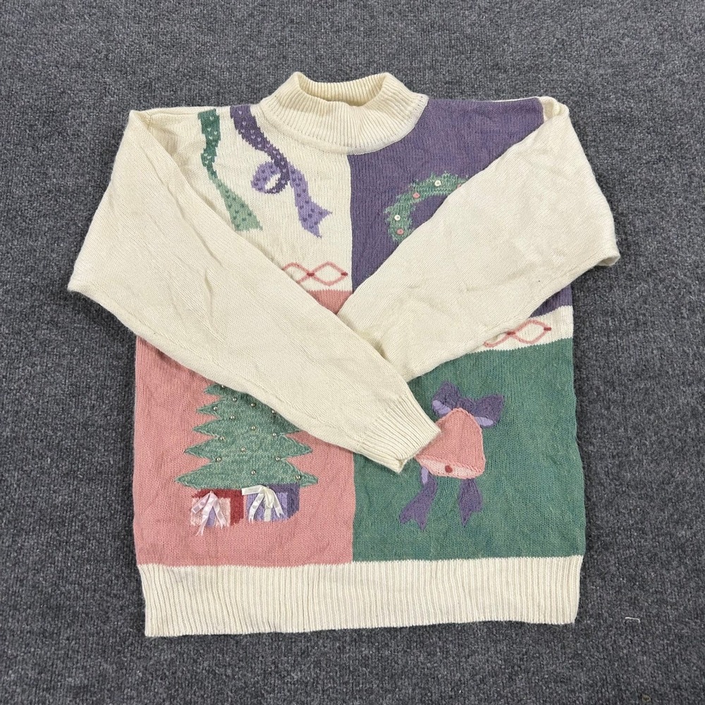 Koret Sport Sweater Womens Size L Multicolor Vintage Christmas Holiday Patchwork